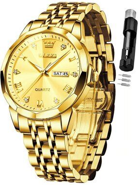 Men's All Gold Diamond Analog Quartz Stainless Waterproof Luminous Round Watch